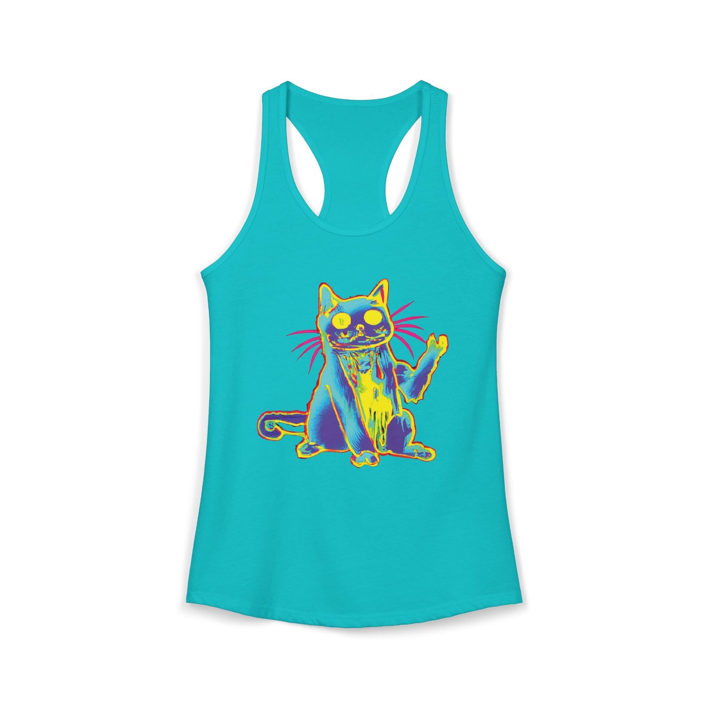 Trippy Cat 'Hi' Racerback Tank — Women's Graphic Tank Top
