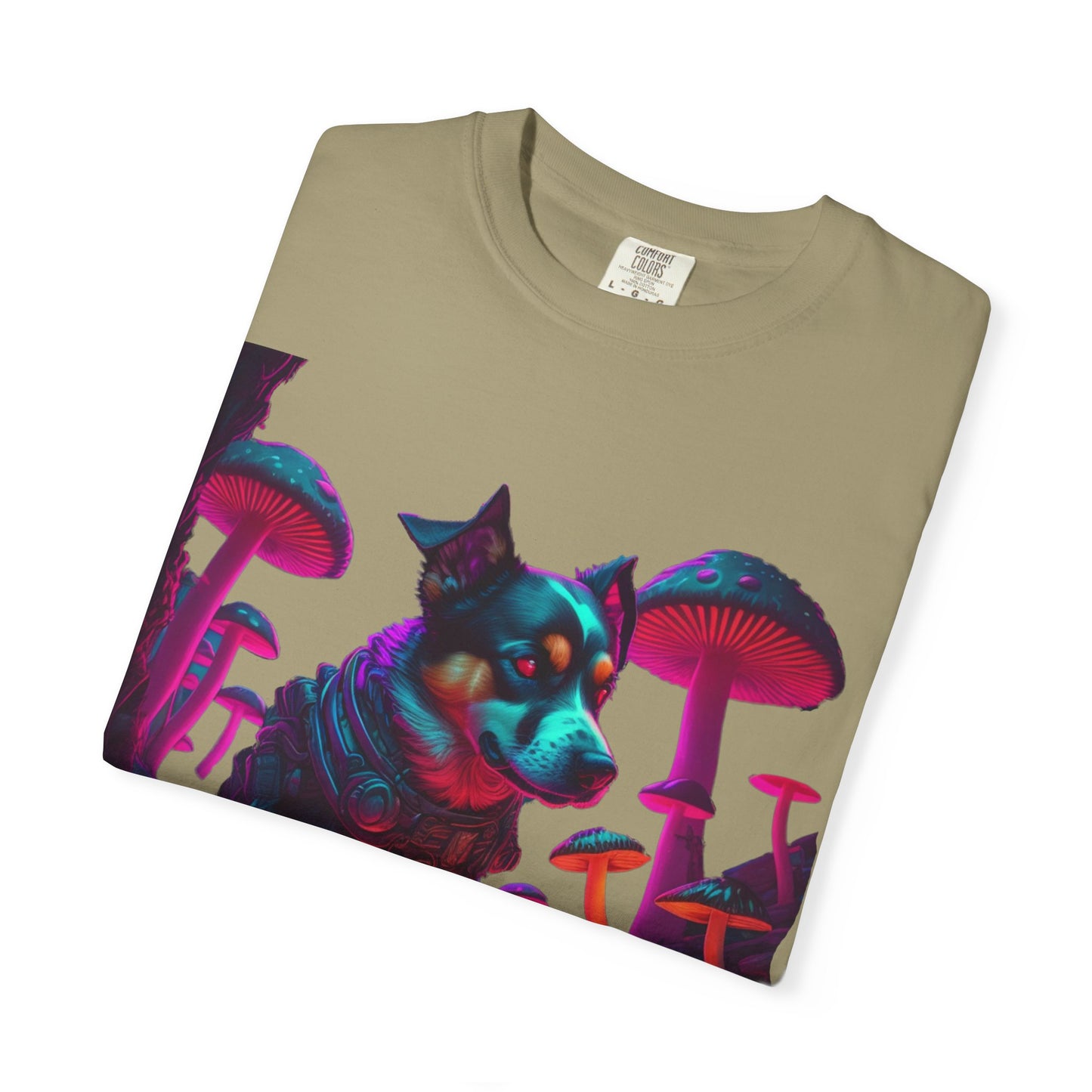 Psychedelic Husky T-Shirt — Neon Mushroom Dog Graphic Tee