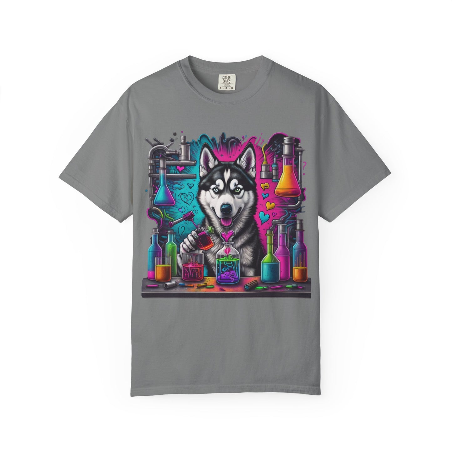Husky Lab Graphic T-Shirt — Neon Science Dog Tee