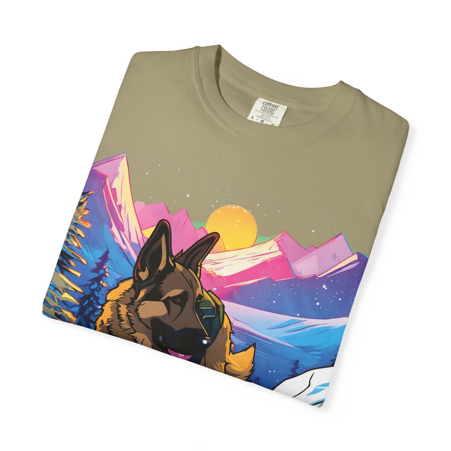 German Shepherd Mountain Sunset T-Shirt — Scenic Dog Graphic Tee