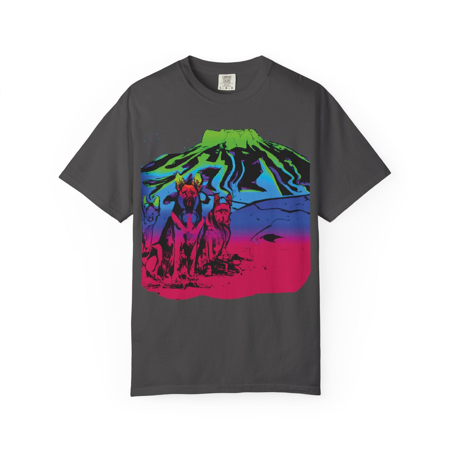 Psychedelic Volcano Dogs T-Shirt — Neon Mountain Graphic Tee
