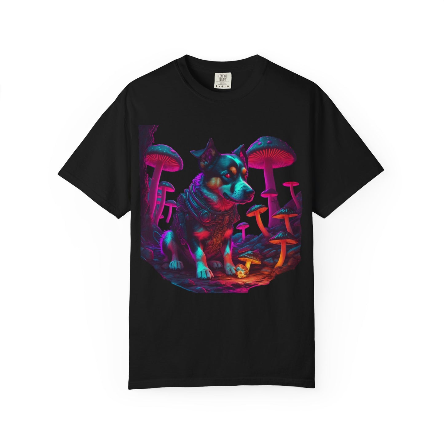 Psychedelic Husky T-Shirt — Neon Mushroom Dog Graphic Tee