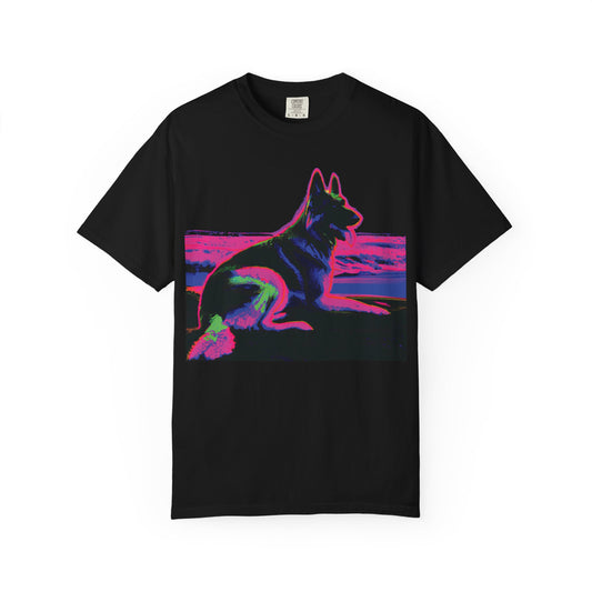German Shepherd Sunset T-Shirt — Neon Pop Dog Graphic Tee