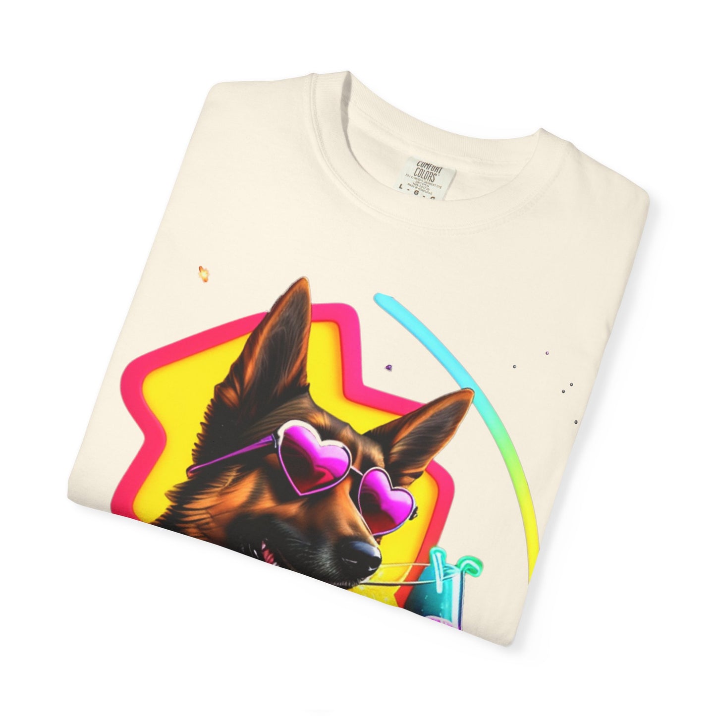 Dog Summer Tee — German Shepherd with Sunglasses & Drink