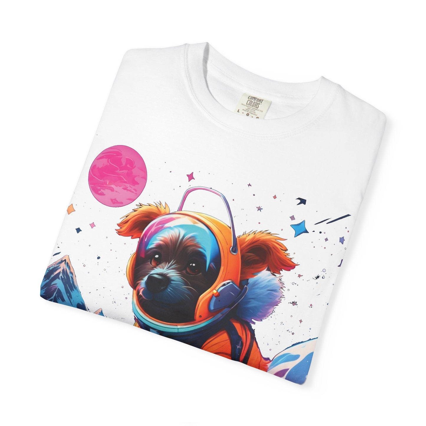 Astronaut Pug T-Shirt — Cute Space Dog Graphic Tee with PLUROUT.com Back Print