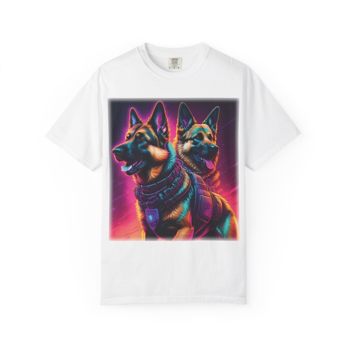 Neon K9 Duo T-Shirt — Cyber German Shepherds Graphic Tee