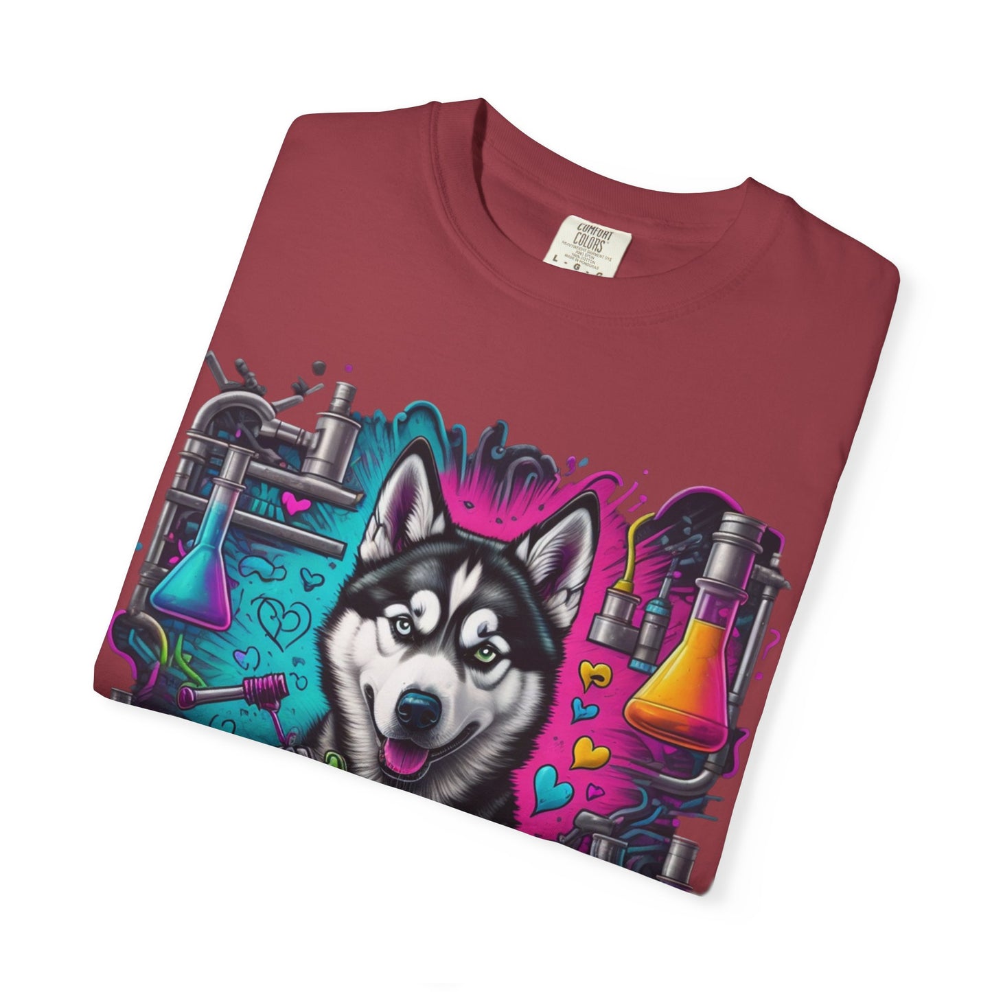 Husky Lab Graphic T-Shirt — Neon Science Dog Tee
