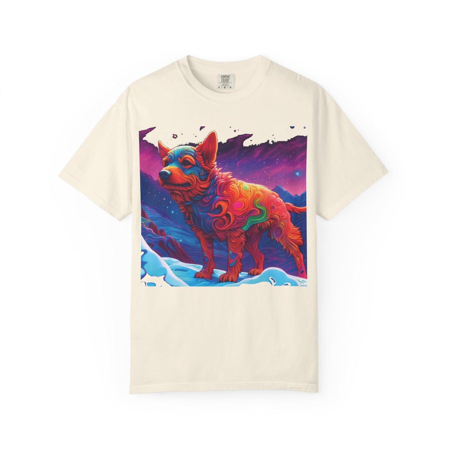 Psychedelic Fox Dog T-Shirt — Vibrant Neon Animal Art Tee (Includes PLURROUT.com Back Print)