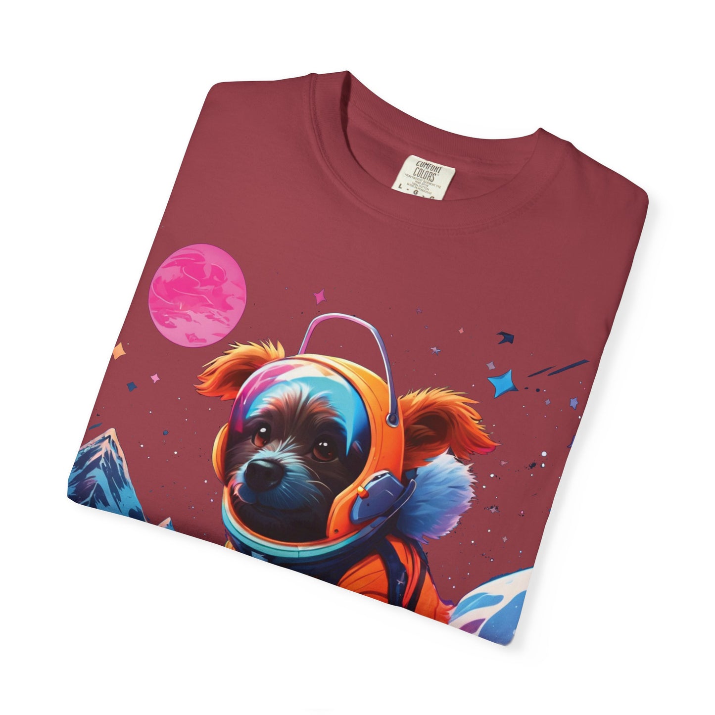 Astronaut Pug T-Shirt — Cute Space Dog Graphic Tee with PLUROUT.com Back Print