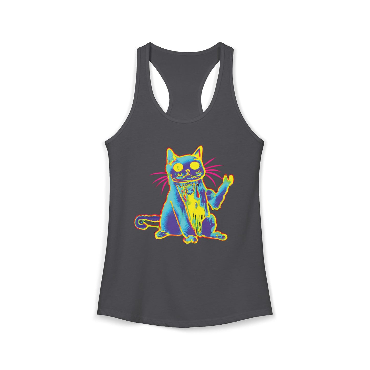 Trippy Cat 'Hi' Racerback Tank — Women's Graphic Tank Top