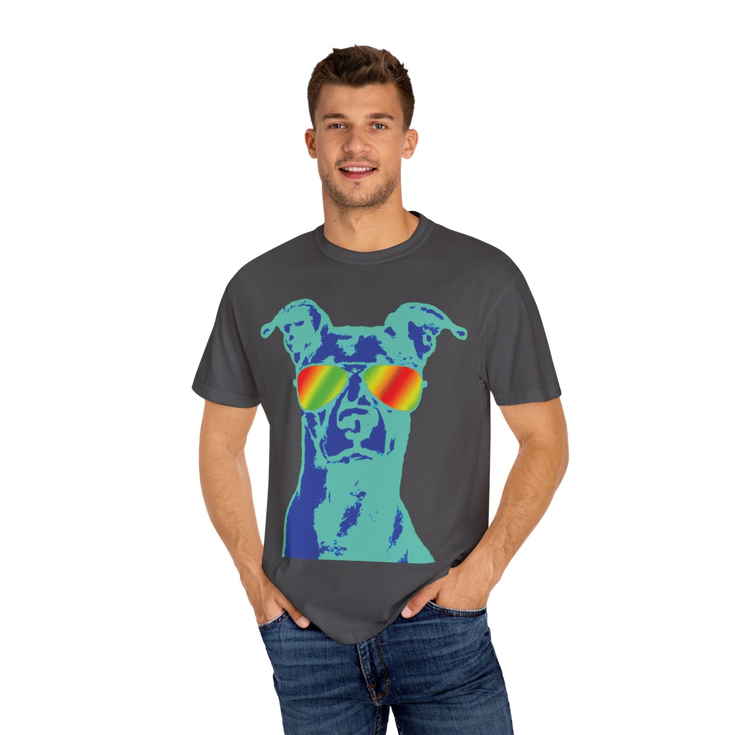Cool Dog Graphic Tee — Rainbow Sunglasses Pitbull T‑Shirt