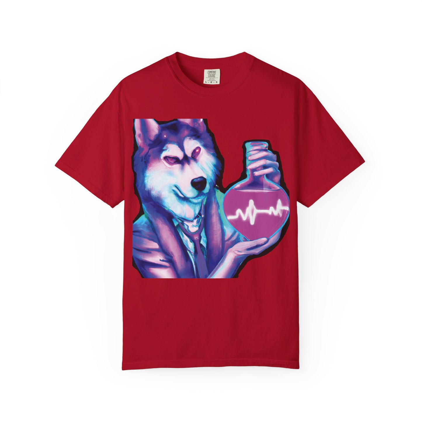 Husky Chemist T-Shirt — Neon Vial Heartbeat Graphic Tee
