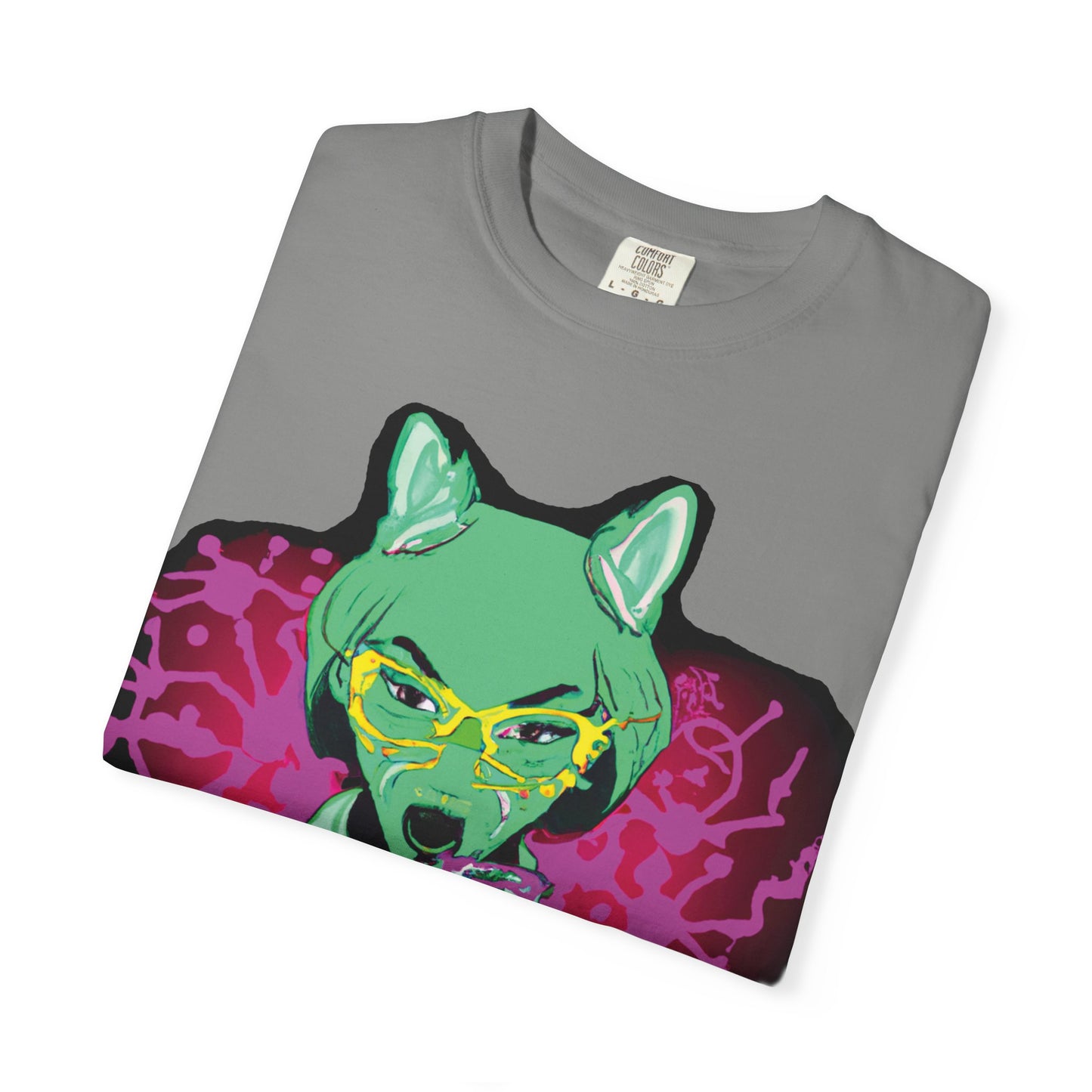 Psychedelic Fox Chemist T-Shirt — Green Fox with Beaker Graphic
