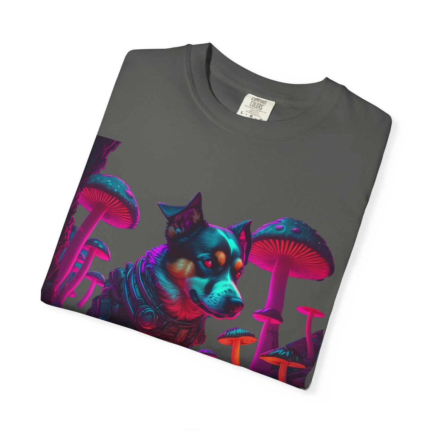 Psychedelic Husky T-Shirt — Neon Mushroom Dog Graphic Tee