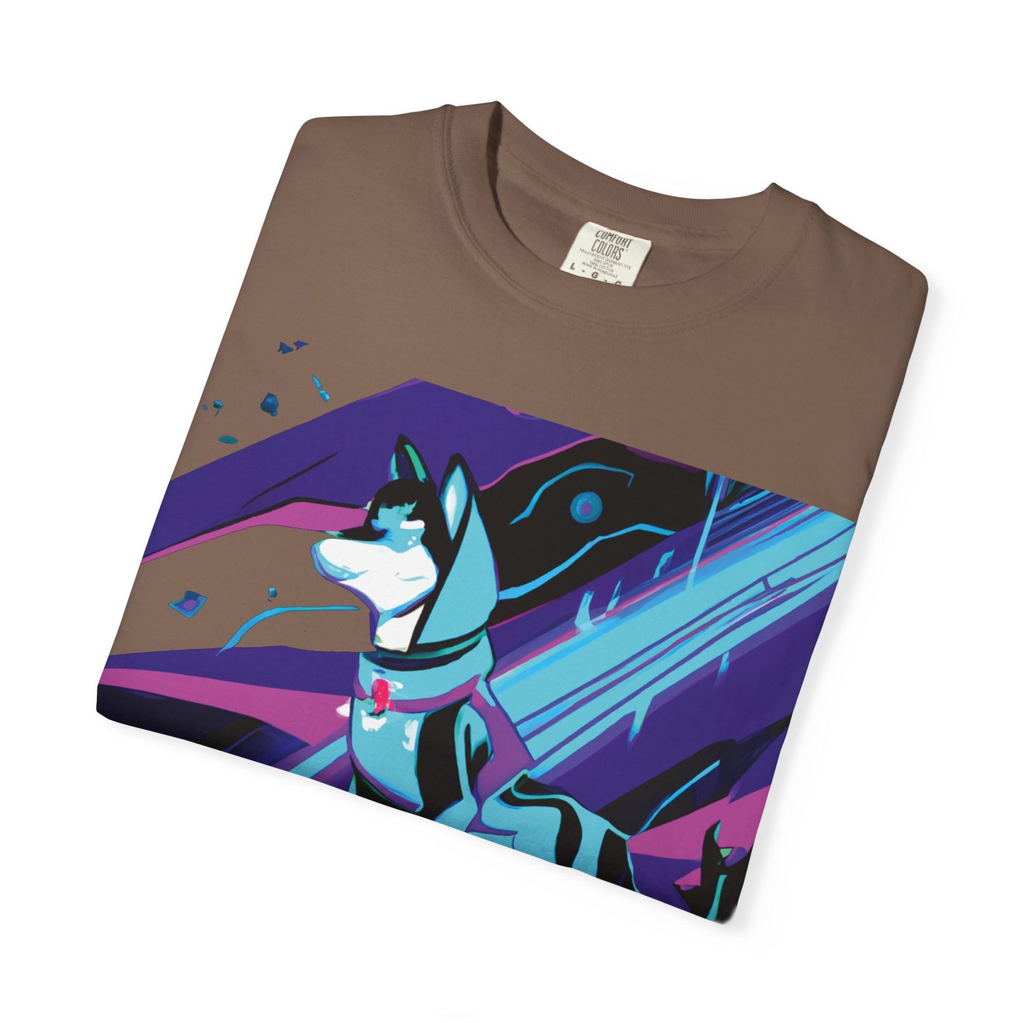 Arctic Husky Graphic T‑Shirt — Neon Cyber Wolf Design