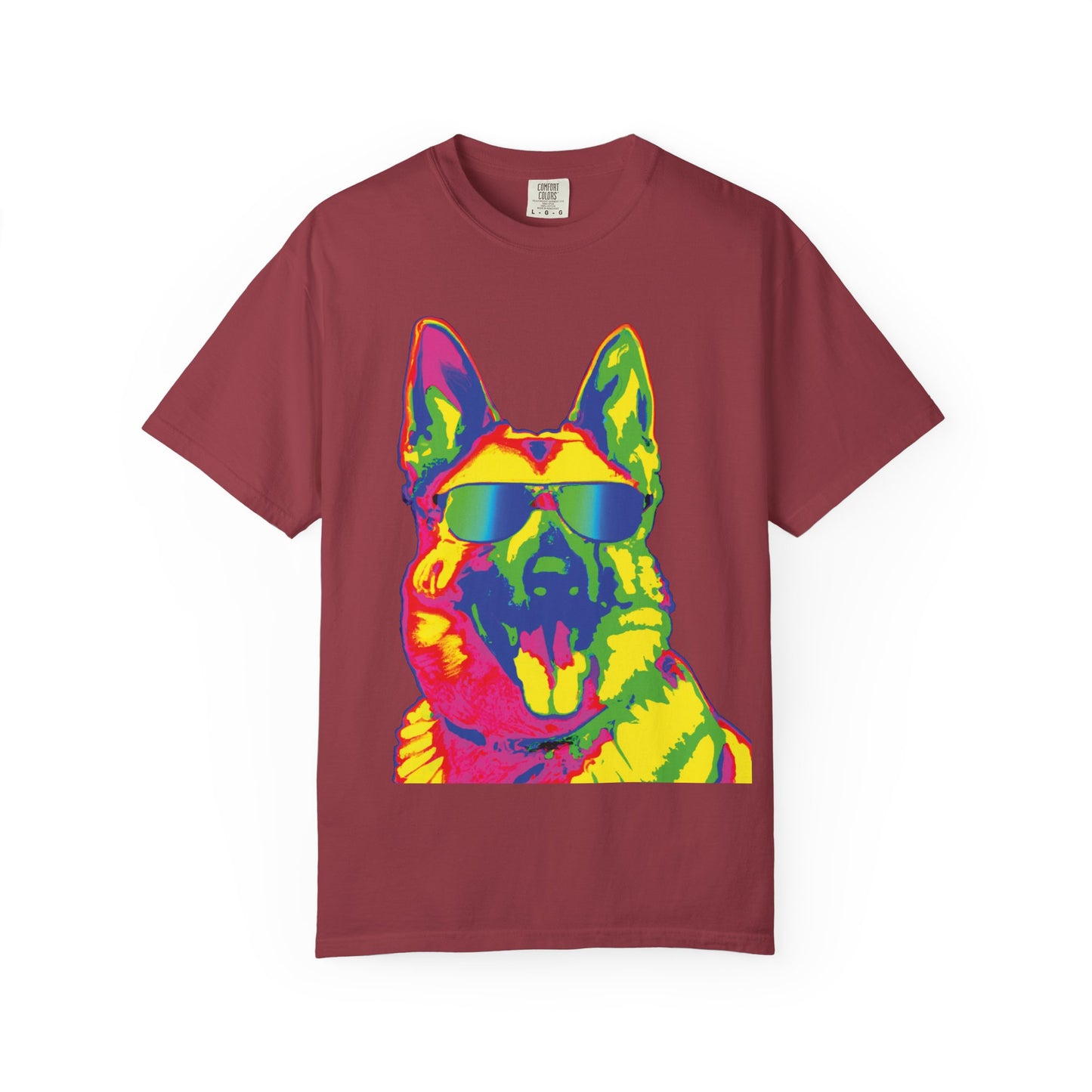 Retro Neon German Shepherd Tee — Cool Sunglasses Dog Graphic T-Shirt