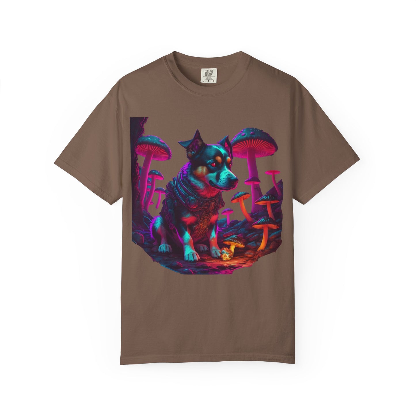 Psychedelic Husky T-Shirt — Neon Mushroom Dog Graphic Tee