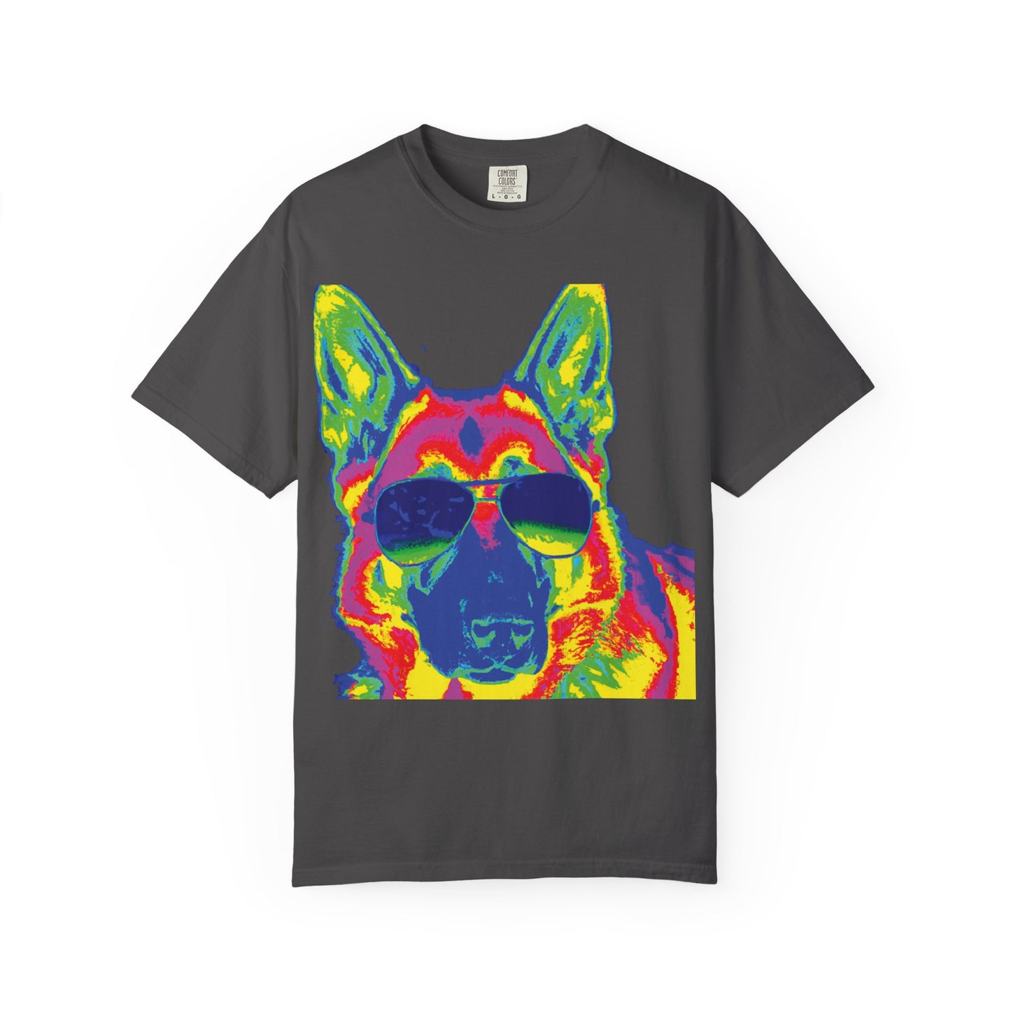 Cool Neon German Shepherd T-Shirt — Sunglasses Dog Graphic Tee