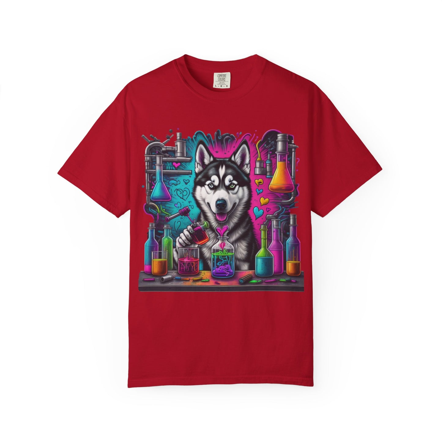 Husky Lab Graphic T-Shirt — Neon Science Dog Tee