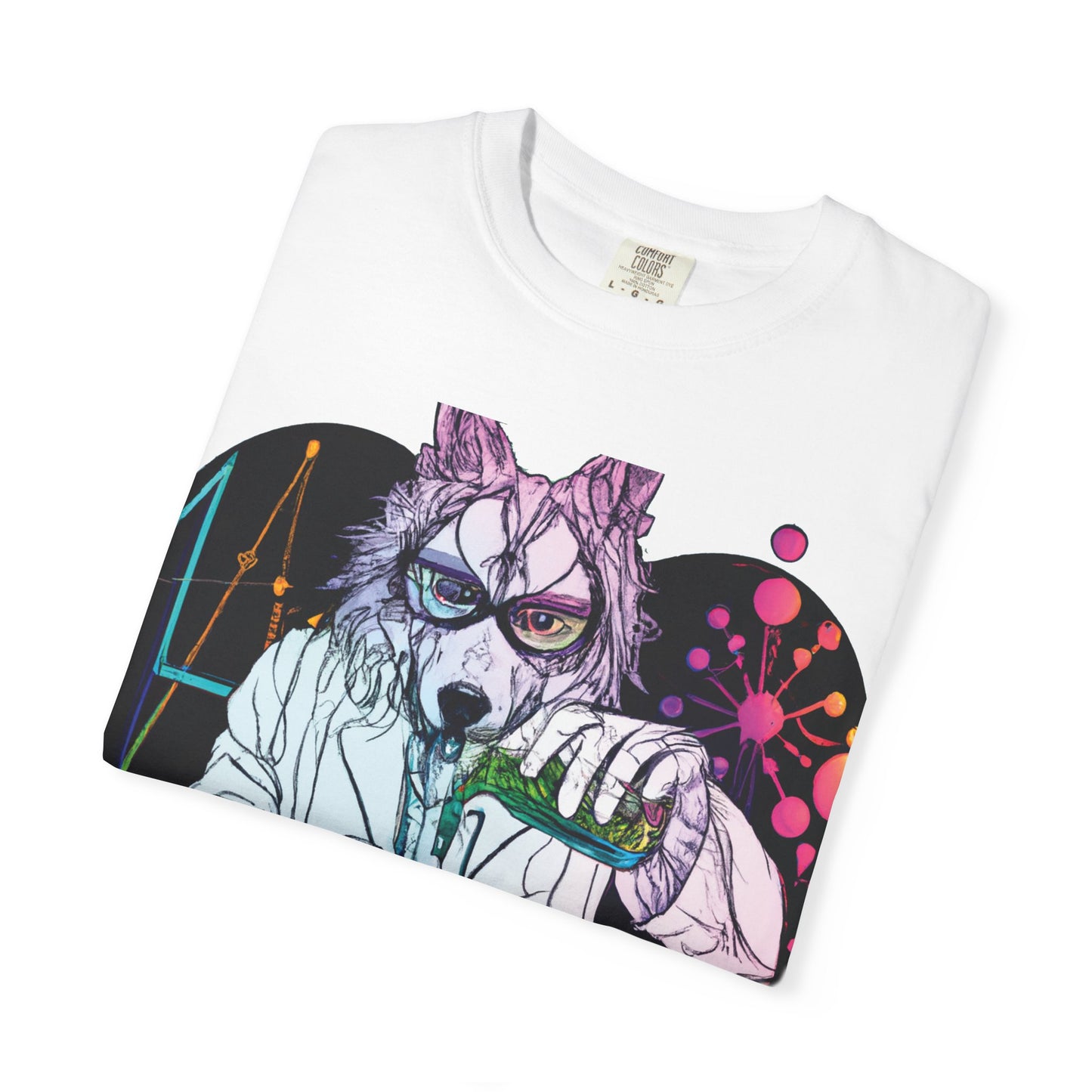 Science Wolf Heart T-Shirt — Colorful Mad Scientist Wolf Graphic Tee