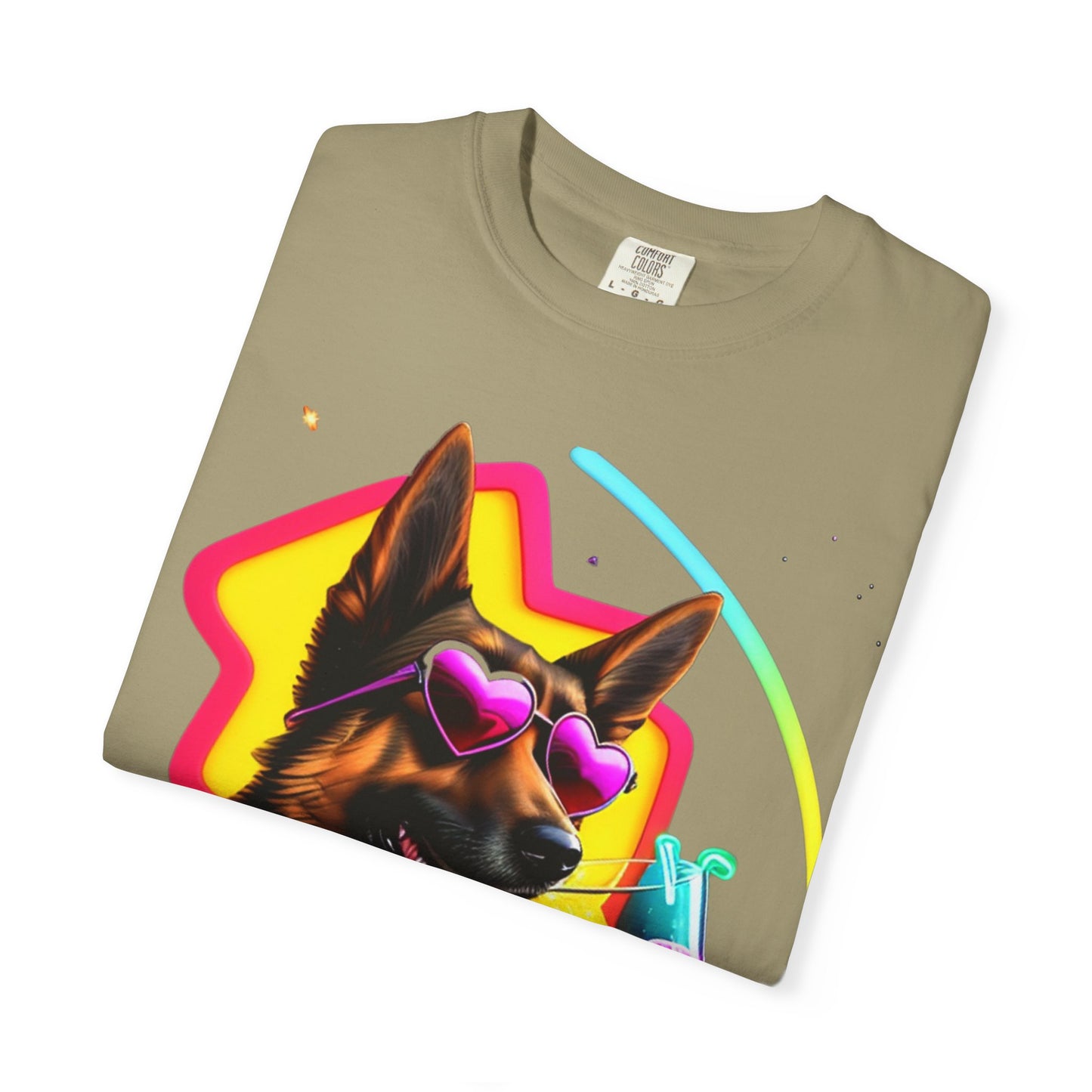 Dog Summer Tee — German Shepherd with Sunglasses & Drink