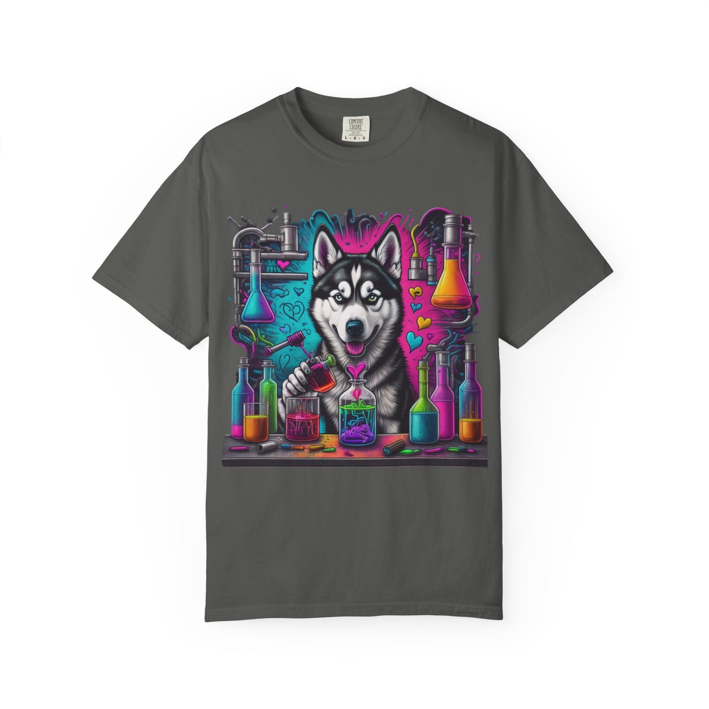 Husky Lab Graphic T-Shirt — Neon Science Dog Tee