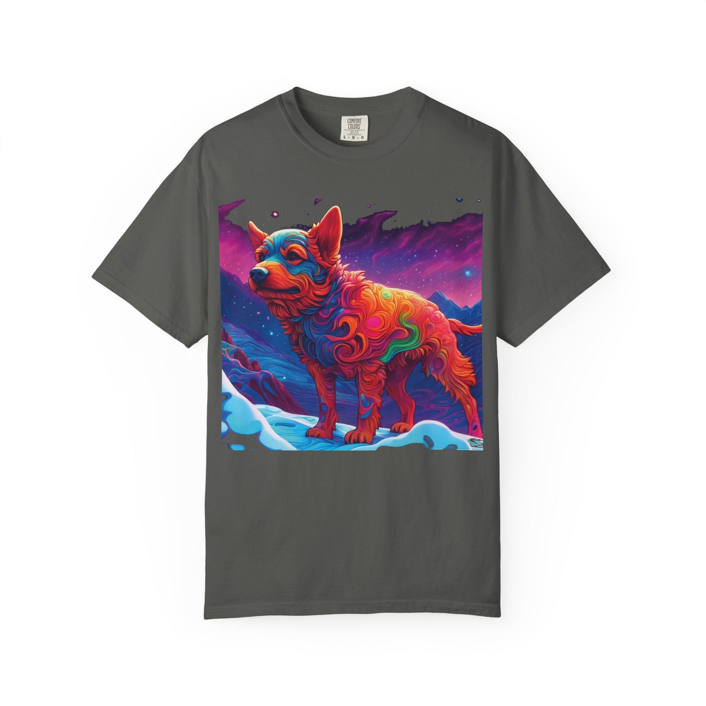 Psychedelic Fox Dog T-Shirt — Vibrant Neon Animal Art Tee (Includes PLURROUT.com Back Print)