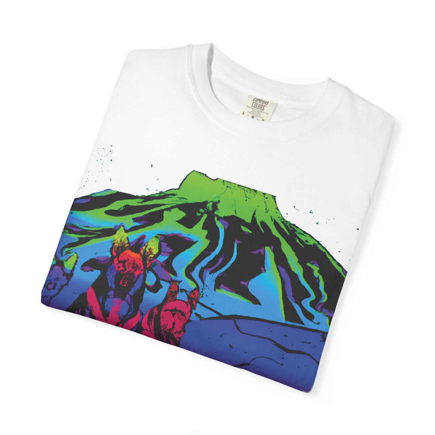 Psychedelic Volcano Dogs T-Shirt — Neon Mountain Graphic Tee