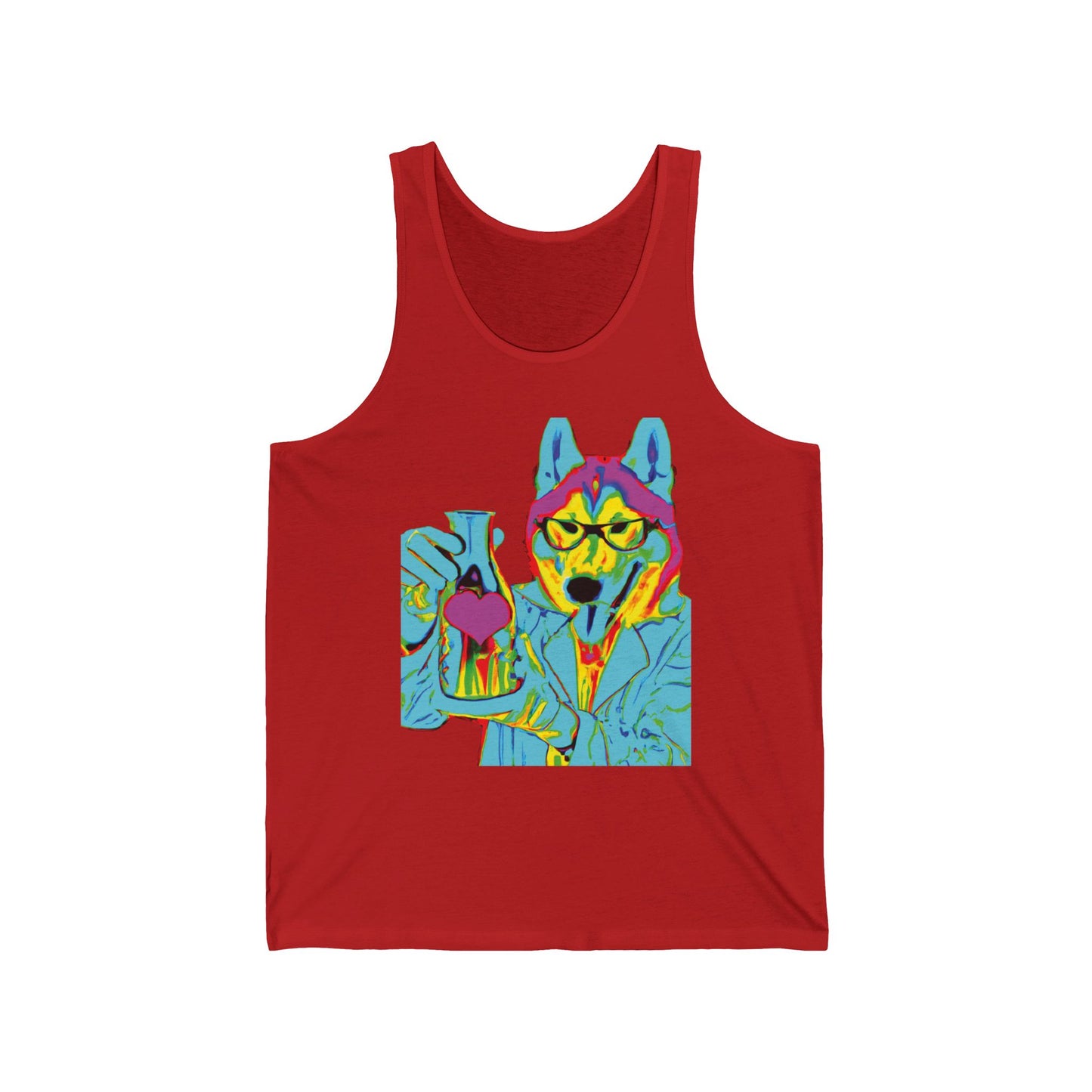 Vibrant Psychedelic Husky Tank Top — Neon Dog Art Graphic Tank