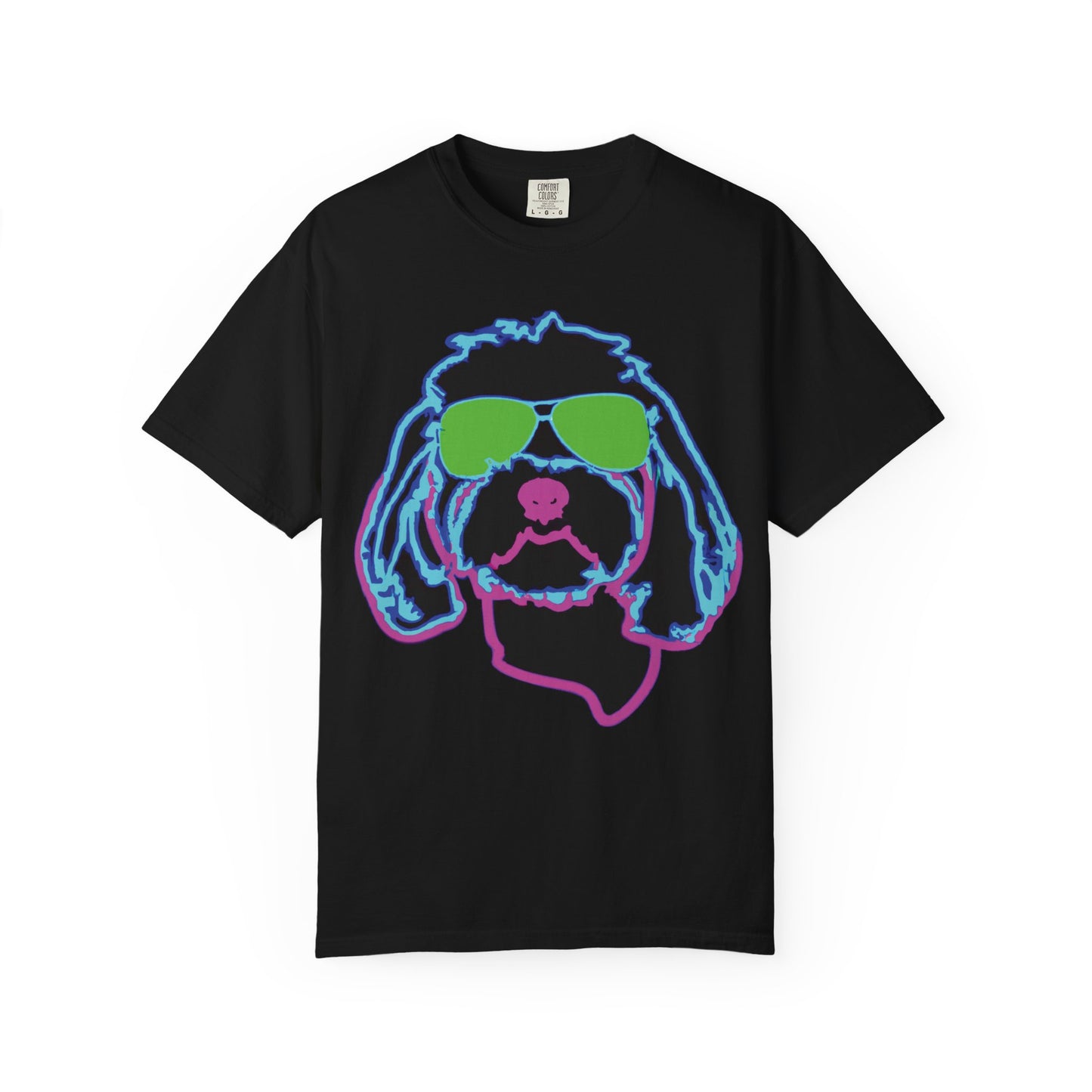 Retro Neon Dog T-Shirt — Cool Pup Sunglasses Graphic Tee
