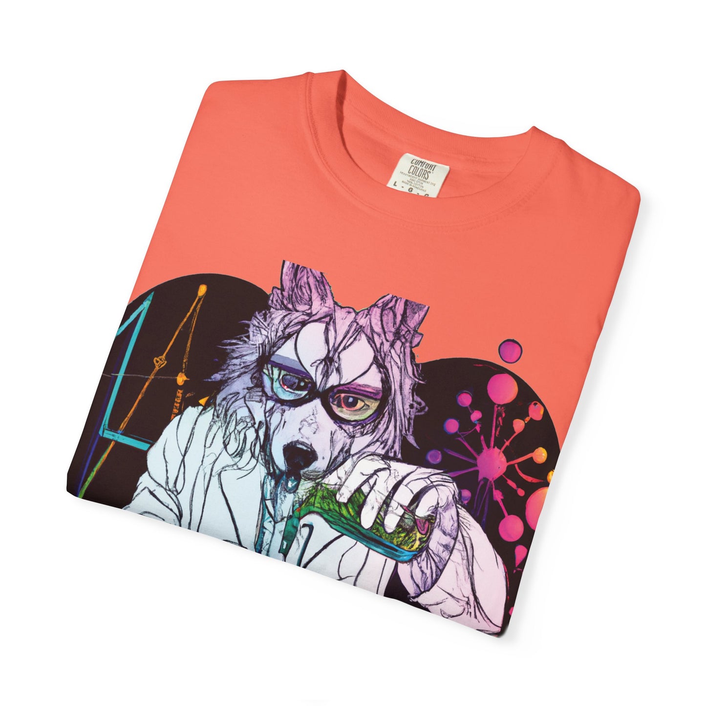 Science Wolf Heart T-Shirt — Colorful Mad Scientist Wolf Graphic Tee