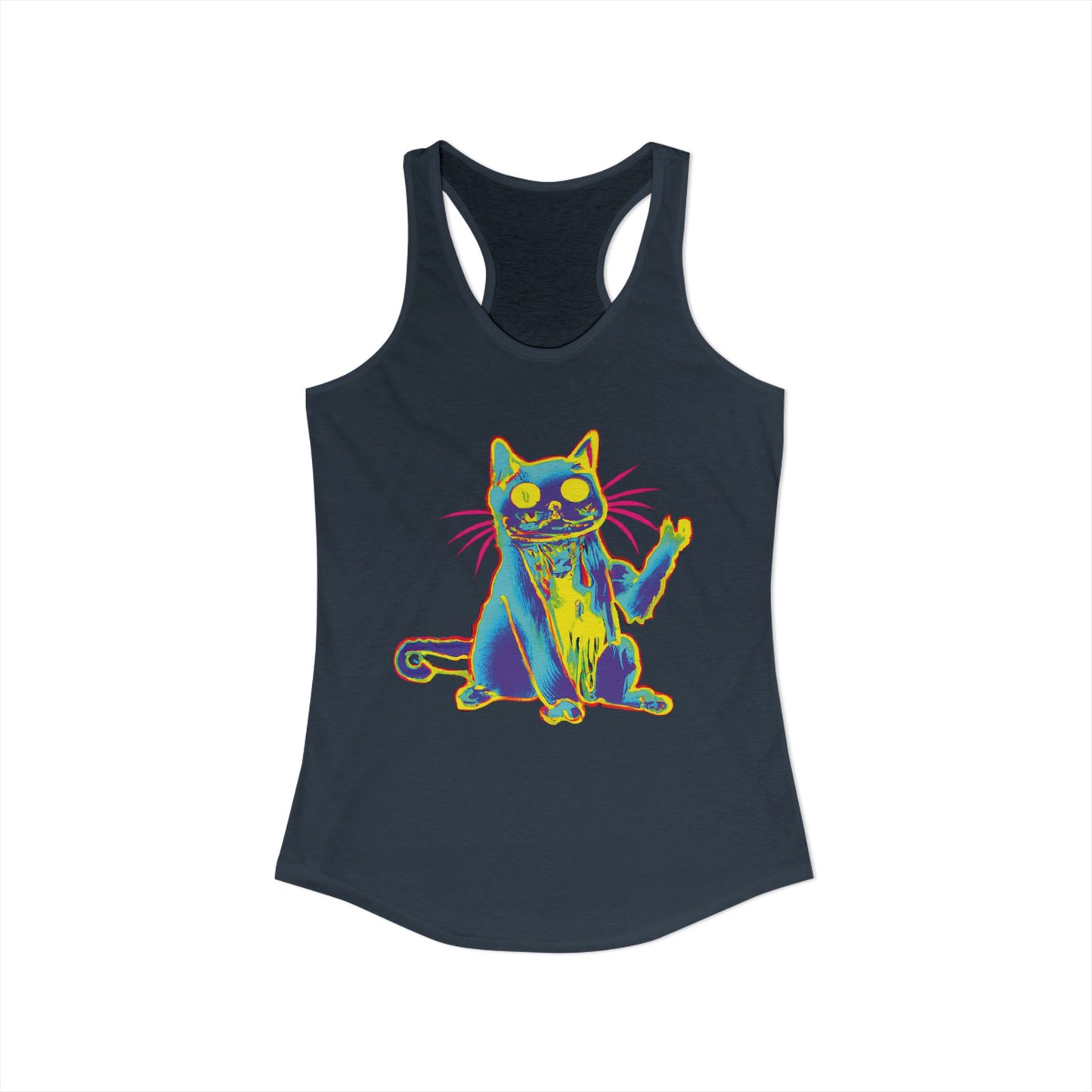 Trippy Cat 'Hi' Racerback Tank — Women's Graphic Tank Top