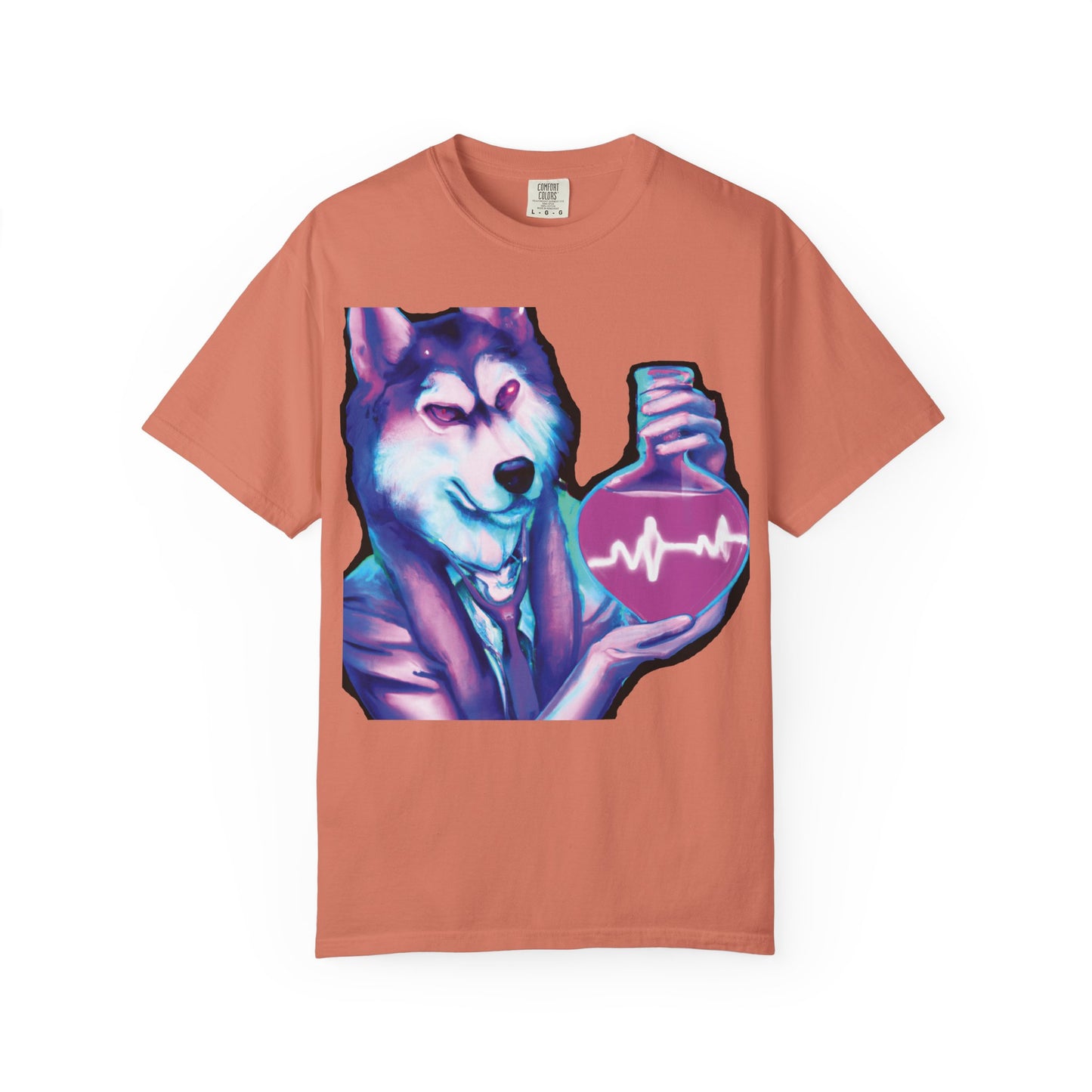 Husky Chemist T-Shirt — Neon Vial Heartbeat Graphic Tee
