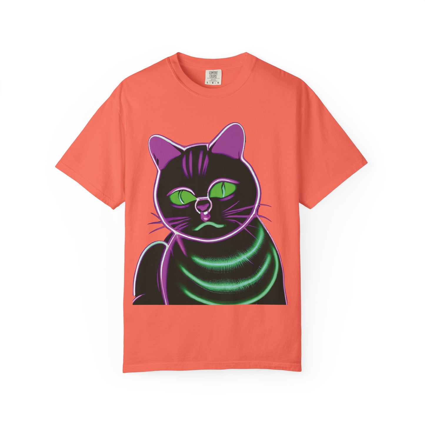 Neon Black Cat Graphic T-Shirt — Glow Green/Purple Cat Tee
