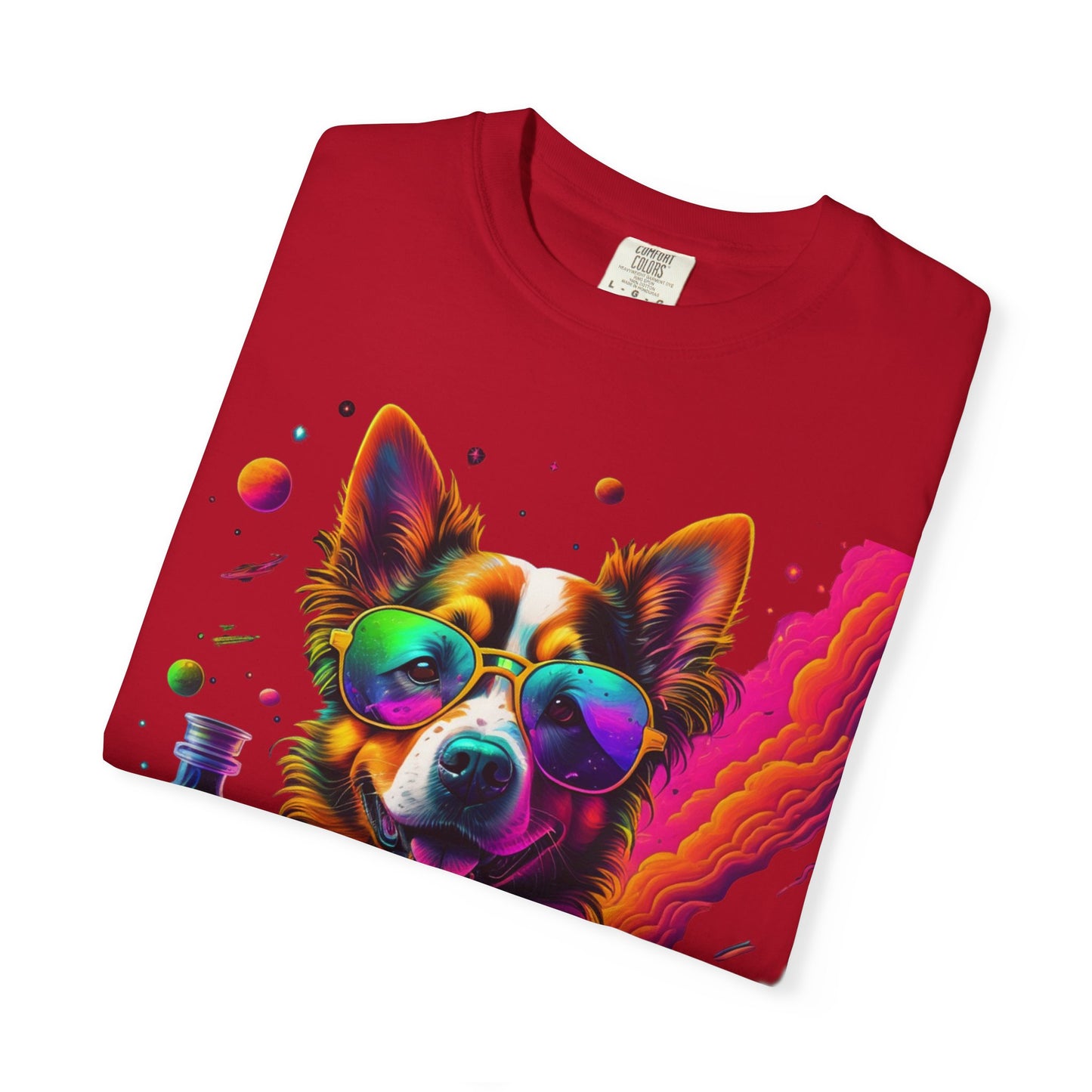 Psychedelic Dog Graphic Tee — Colorful Sunglasses Pup Print