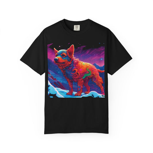 Psychedelic Fox Dog T-Shirt — Vibrant Neon Animal Art Tee (Includes PLURROUT.com Back Print)