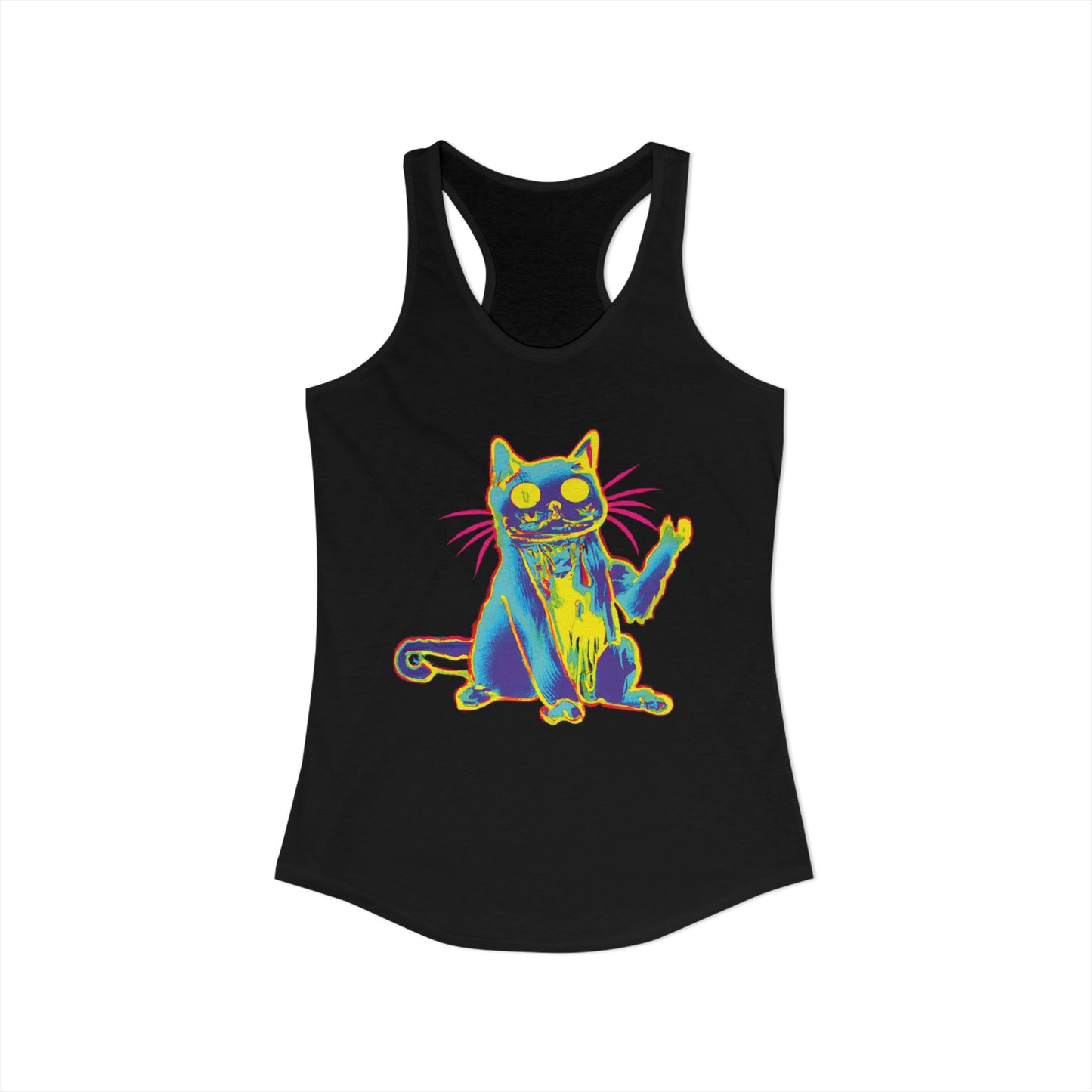 Trippy Cat 'Hi' Racerback Tank — Women's Graphic Tank Top