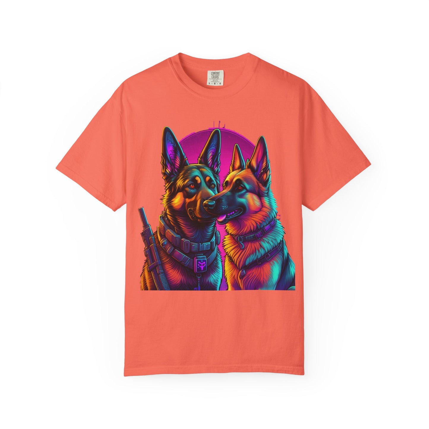 German Shepherd Duo T‑Shirt — Neon Retro K9 Art