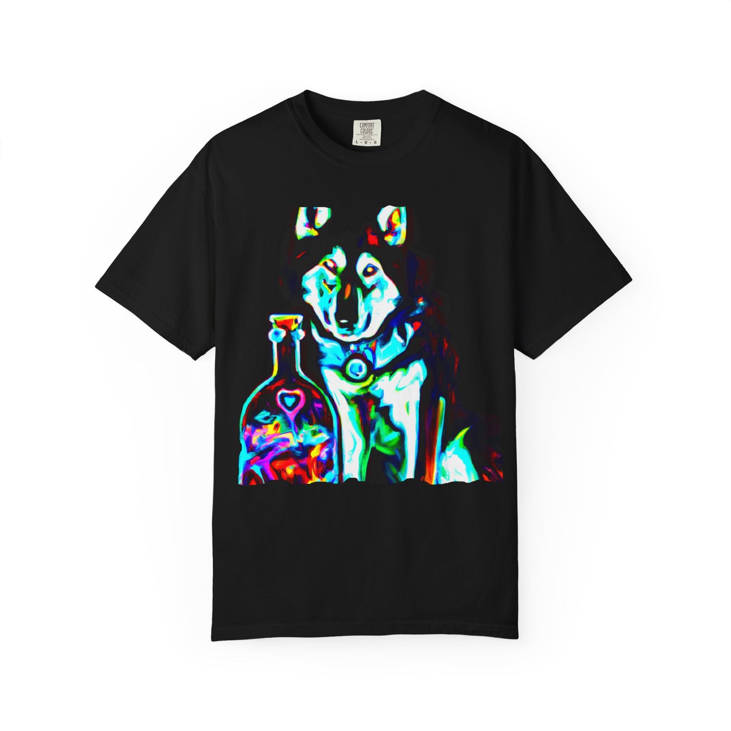 Psychedelic Husky T-Shirt — Colorful Neon Dog Graphic Tee