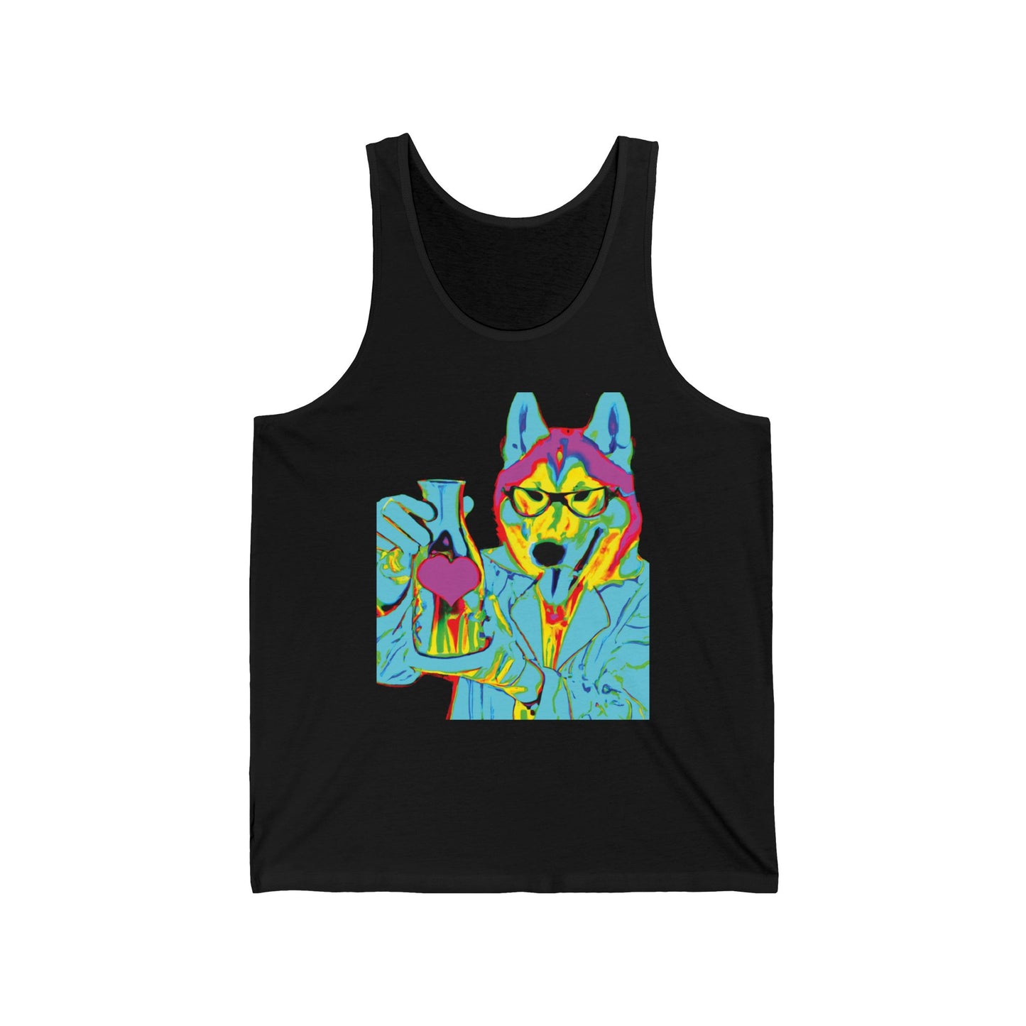 Vibrant Psychedelic Husky Tank Top — Neon Dog Art Graphic Tank