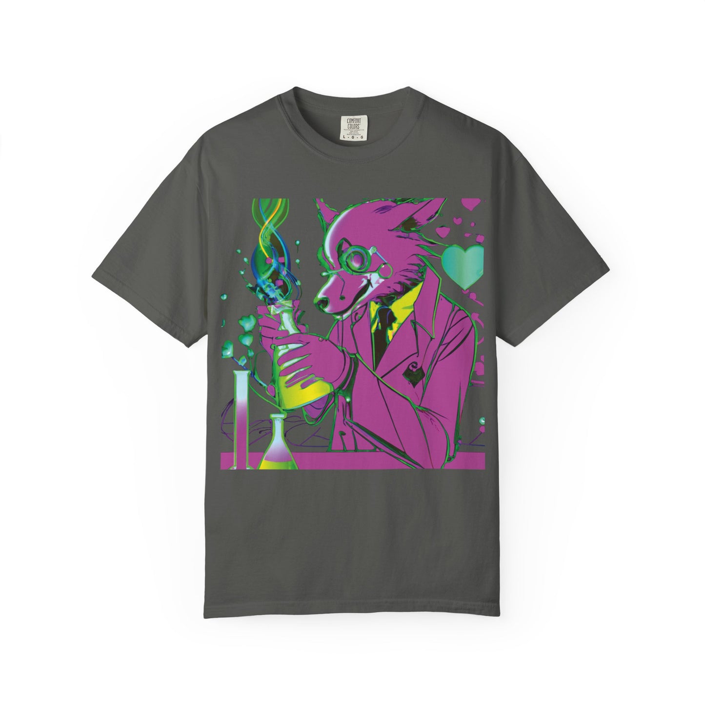 Wolf Chemist Graphic T-Shirt — Neon Vibe Animal Scientist Tee