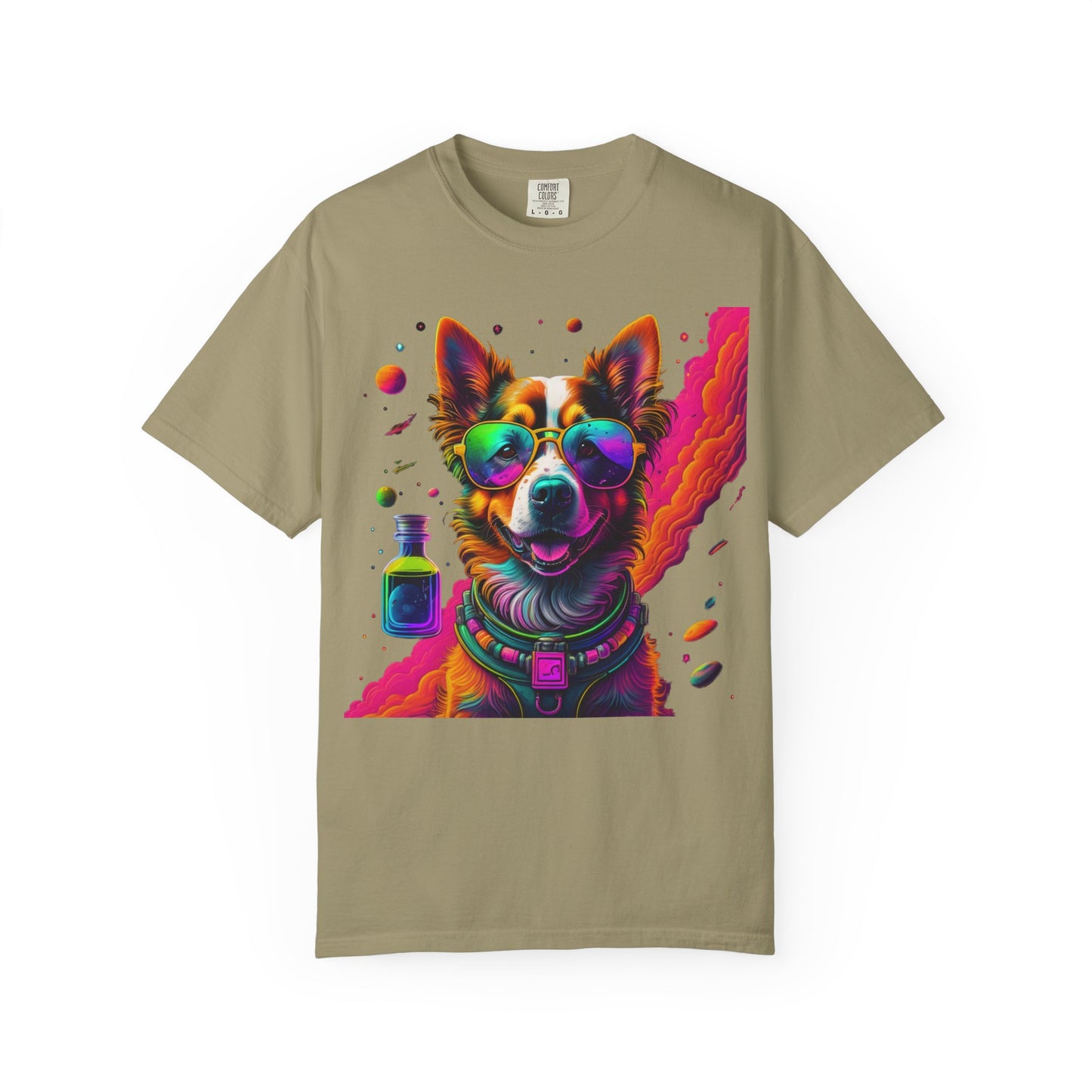 Psychedelic Dog Graphic Tee — Colorful Sunglasses Pup Print