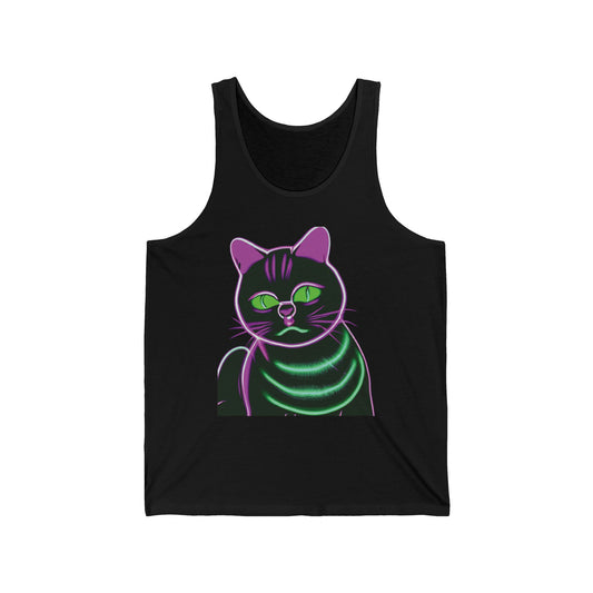 Neon Cat Tank Top — Retro Glow Black Cat Graphic Tank