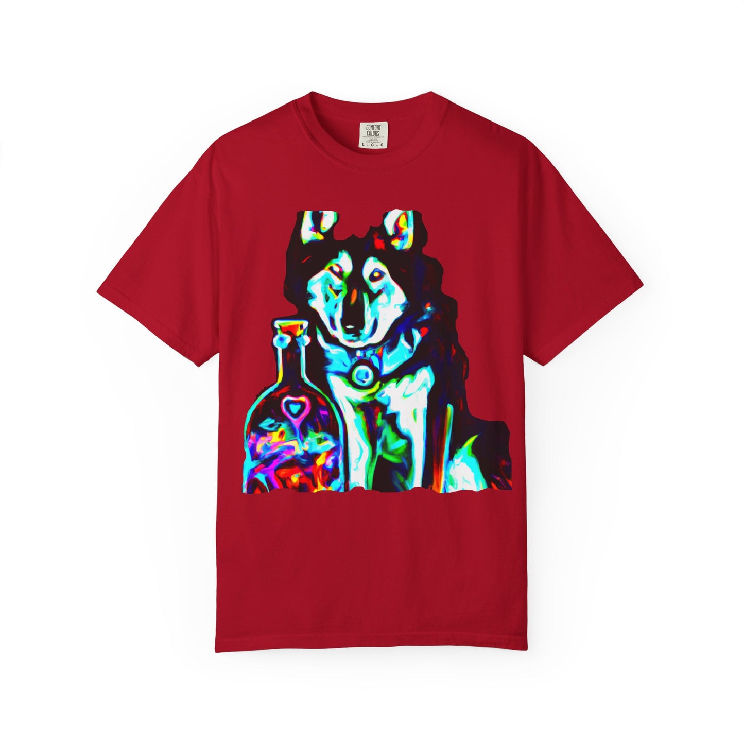 Psychedelic Husky T-Shirt — Colorful Neon Dog Graphic Tee