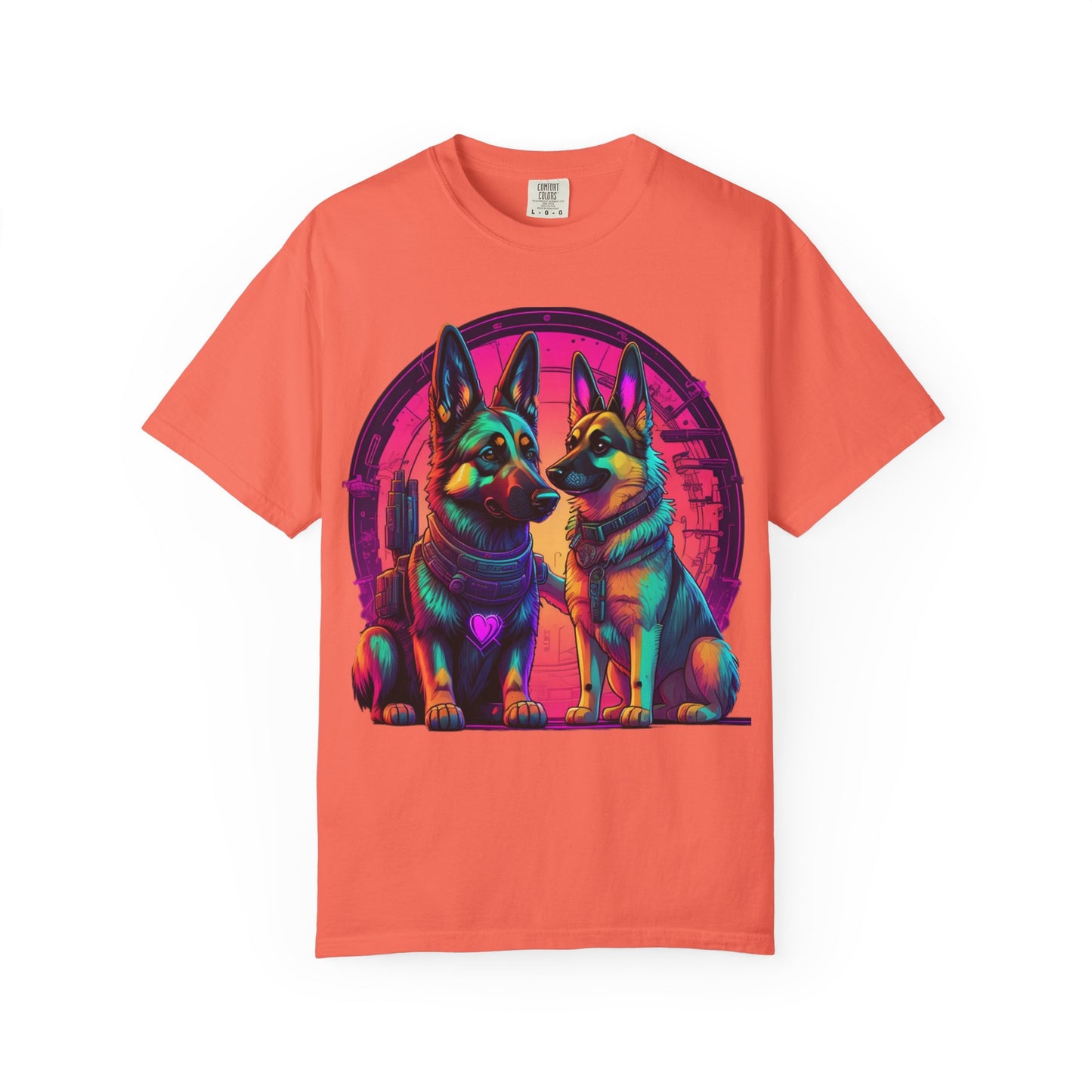 German Shepherd T-Shirt — Neon Retro Dog Duo Graphic Tee