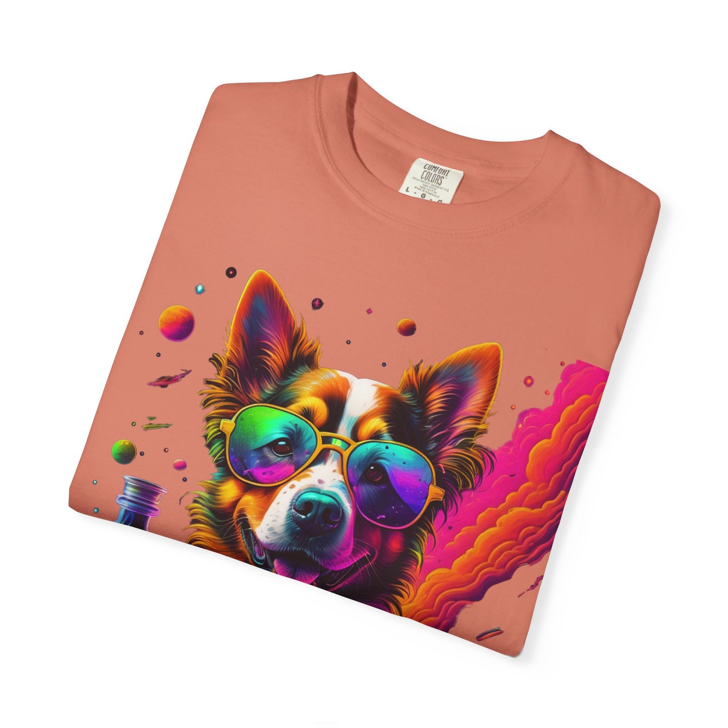 Psychedelic Dog Graphic Tee — Colorful Sunglasses Pup Print