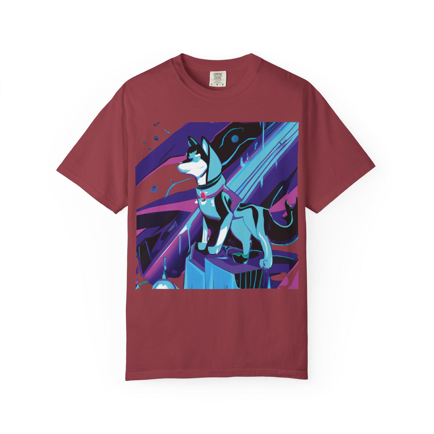 Arctic Husky Graphic T‑Shirt — Neon Cyber Wolf Design