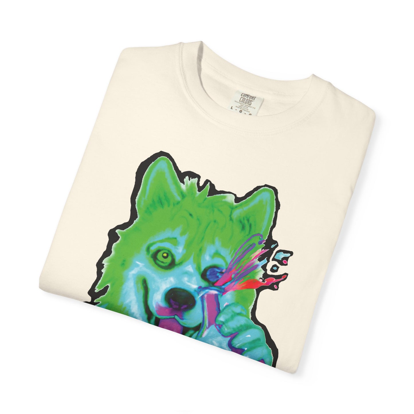 Chemist Wolf Graphic T-Shirt — Green Cartoon Animal Lab Art
