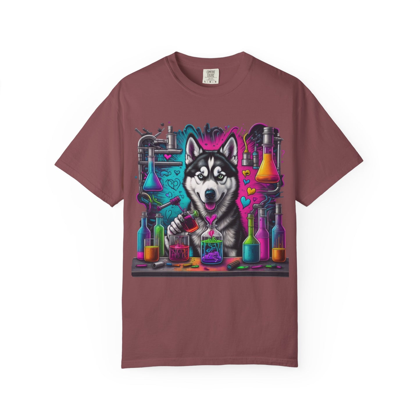 Husky Lab Graphic T-Shirt — Neon Science Dog Tee