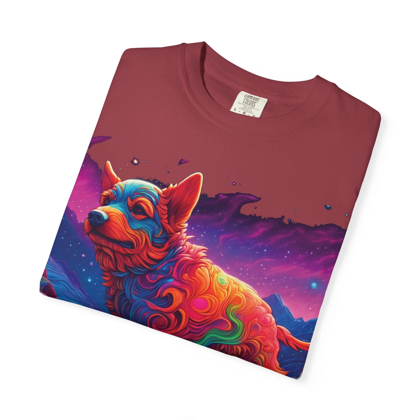 Psychedelic Fox Dog T-Shirt — Vibrant Neon Animal Art Tee (Includes PLURROUT.com Back Print)
